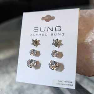 Alfred Sung Cubic Zirconia Stud Earring Set (3 Pairs)